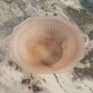 𝅺Vintage Pink Frosted Serving Bowl Two Handles Satin Floral Reverse Painted